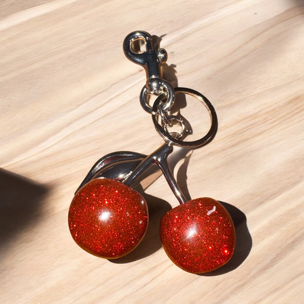 Red Cherry Keychain/Bag Charm with silver stem NWT - Picture 5 of 5